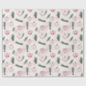 Roze Harten Kerst Dennenkegels Cadeaupapier (Vlak)