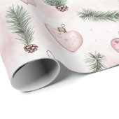 Roze Harten Kerst Dennenkegels Cadeaupapier (Rol Hoek)