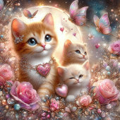 Roze Harten Kittens Vlinders Valentijn Feestdagenkaart