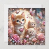 Roze Harten Kittens Vlinders Valentijn Feestdagenkaart (Voorkant)