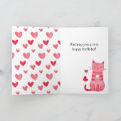 Roze Harten Kitty Kat Verjaardag Kaart (Binnen)