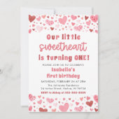 Roze Harten Kleine Liefje Foto Eerste Verjaardag Kaart (Voorkant)