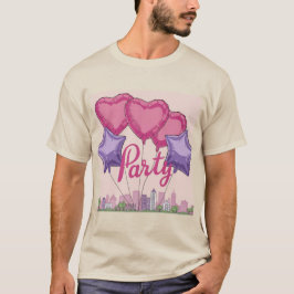 Roze Harten Lavendel Sterren Ballonnen Party T-shi T-shirt