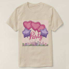 Roze Harten Lavendel Sterren Ballonnen Party T-shi T-shirt
