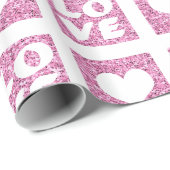 Roze harten liefde faux glitter cadeaupapier (Rol Hoek)
