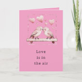 Roze harten liefdesvogels kaart (Voorkant)