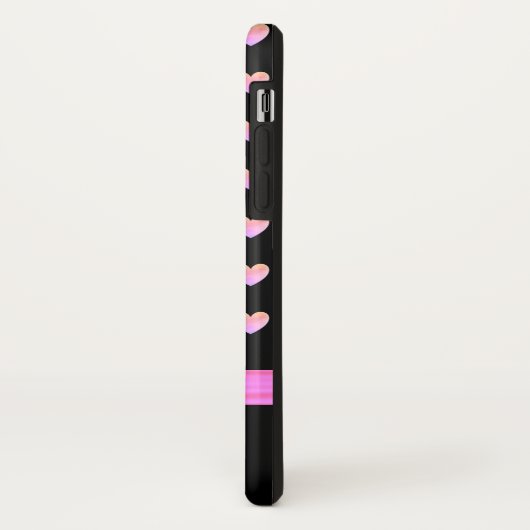 Roze harten, lint en kalligrafie op zwart Case-Mate iPhone case (Achterkant/links)