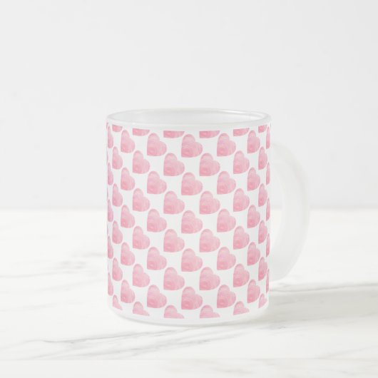 Roze harten matglas koffiemok (Voorkant rechts)