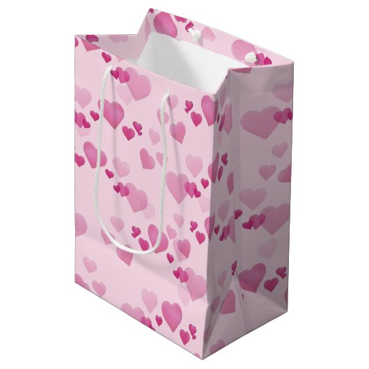 Roze harten medium cadeauzakje (Voorkant Gekanteld)
