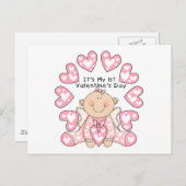 Roze harten Meisje 1ste Valentijnsdag overhemden Feestdagenkaart (Voorkant / Achterkant)