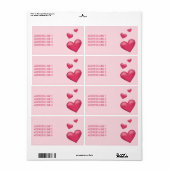 Roze harten met aangepaste tekst etiket (Full Sheet)