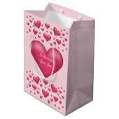 Roze harten met aangepaste tekst medium cadeauzakje (Achterkant Gekanteld)