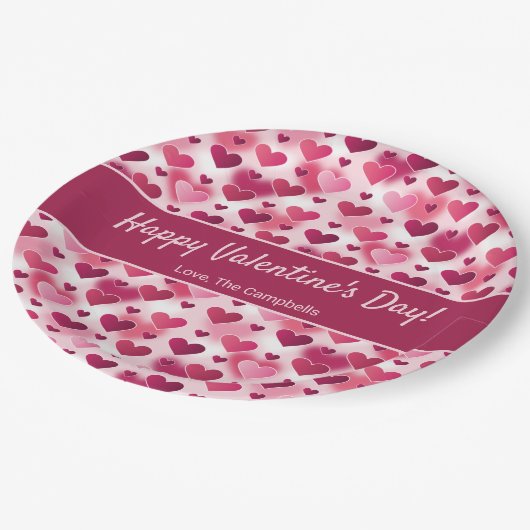 Roze harten met aangepaste tekst Valentijnsdag Papieren Bordje (Gekanteld)
