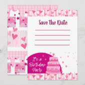 Roze harten met cake kaart (Voorkant / Achterkant)