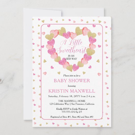 Roze harten met een klein Baby shower Kaart (Voorkant)