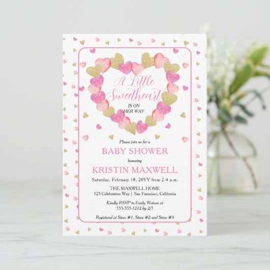 Roze harten met een klein Baby shower Kaart (Staand voorkant)