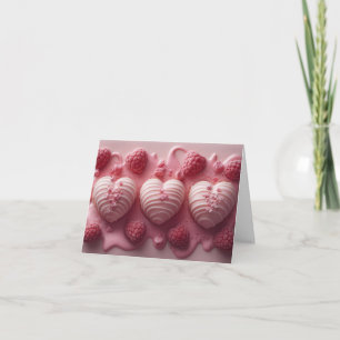Roze harten met frambozen Valentijns groet Feestdagen Kaart