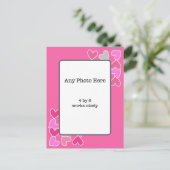 Roze harten met je foto briefkaart (Staand voorkant)