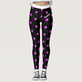 Roze harten met Jouw naam op zwart of uw kleur Leggings (Voorkant)