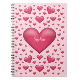 Roze harten met personaliseerbare tekst notitieboek