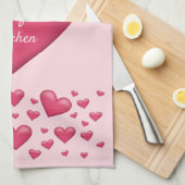 Roze harten met personaliseerbare tekst theedoek (Quarter Fold)