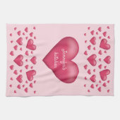 Roze harten met personaliseerbare tekst theedoek (Horizontaal)
