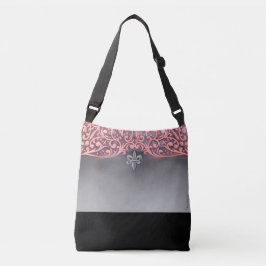 Roze harten met Silver Fleur di lis Crossbody Tas