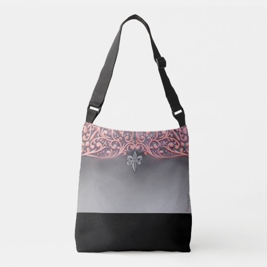 Roze harten met Silver Fleur di lis Crossbody Tas (Voorkant)