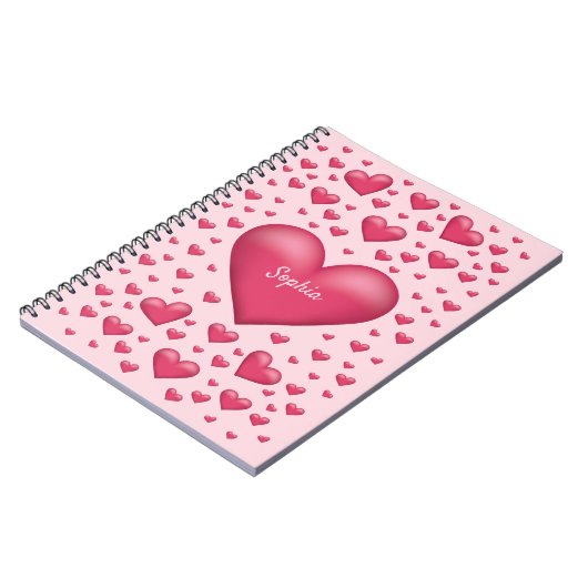 Roze harten met  tekst notitieboek (Linkerzijde)