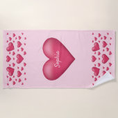 Roze harten met  tekst strandlaken (Voorkant)