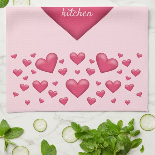 Roze harten met tekst theedoek (Gevouwen)