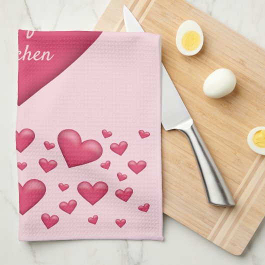 Roze harten met tekst theedoek (Quarter Fold)