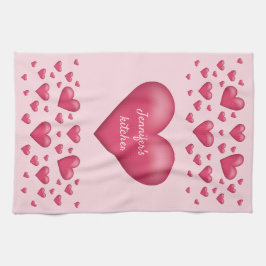 Roze harten met  tekst theedoek