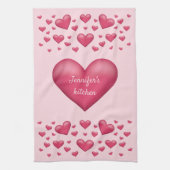 Roze harten met tekst theedoek (Verticaal)