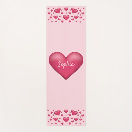 Roze harten met tekst yogamat (Voorkant)