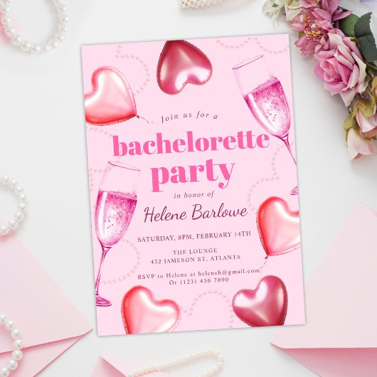 Roze Harten Modern Elegant Bachelorette Party Kaart