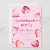 Roze Harten Modern Elegant Bachelorette Party Kaart (Voorkant)