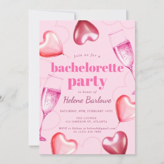 Roze Harten Modern Elegant Bachelorette Party Kaart (Voorkant)