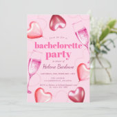 Roze Harten Modern Elegant Bachelorette Party Kaart (Staand voorkant)