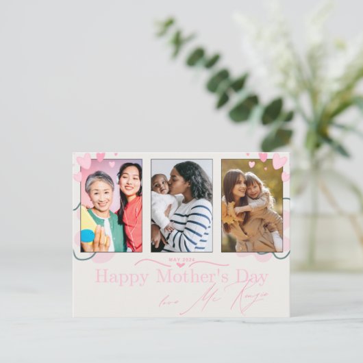 Roze harten Moederdag Briefkaart (Staand voorkant)