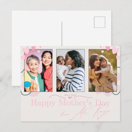 Roze harten Moederdag Briefkaart (Voorkant / Achterkant)