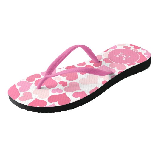 Roze harten Monogram Teenslippers (Schuin)