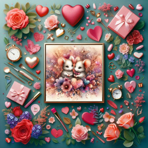 Roze Harten Muizen Christelijk Koppels Valentijn Feestdagenkaart