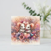 Roze Harten Muizen Christelijk Koppels Valentijn Feestdagenkaart (Staand voorkant)