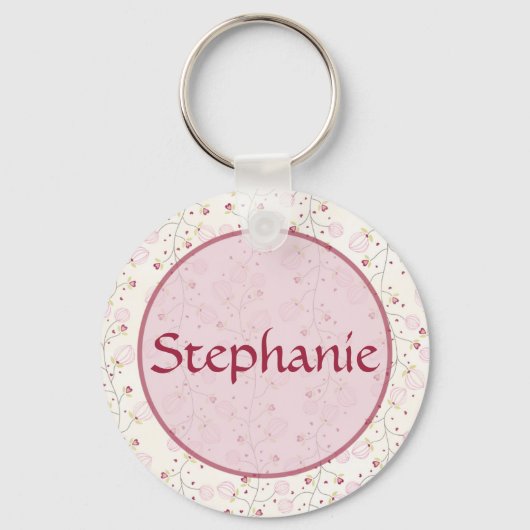 Roze harten  naam Button Sleutelhanger (Voorkant)