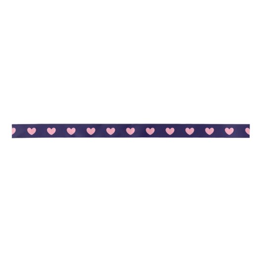 Roze harten Navy Blue Love Holiday Abstracte Gift Satijnen Lint (Voorkant)