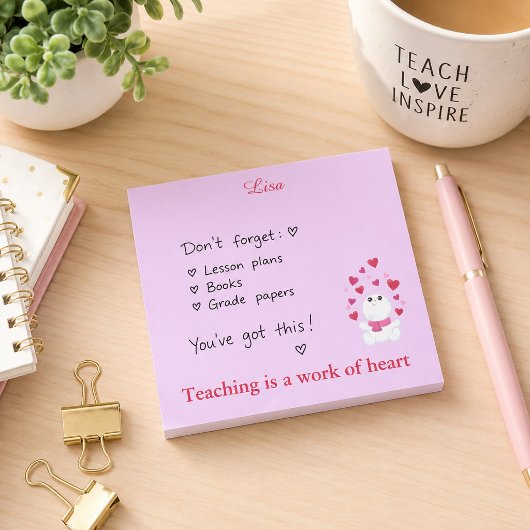 Roze harten onderwijzen post-it® notes