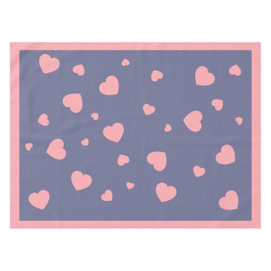 Roze harten op blauw tafelkleed (Voorkant (Horizontaal))