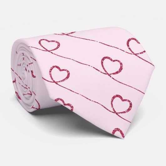 Roze harten op Bord Roze Stropdas (Opgerold)