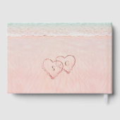 Roze harten op de zandstrandbruiloft gastenboek (Achterkant)